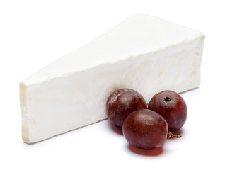 Piece of brie or camambert cheese on a white background