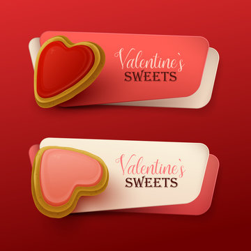 Set of Valentine`s day banners with sweets. Vector illustration. 