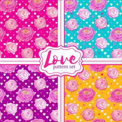 Seamless pattern set with blooming flowers