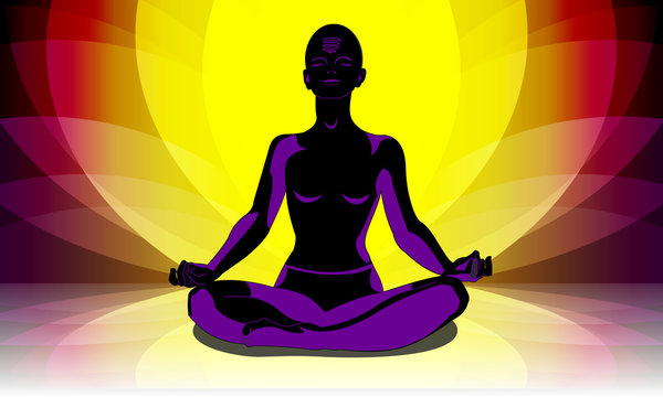 yogi in a padmasana pose against the background of a lotus
