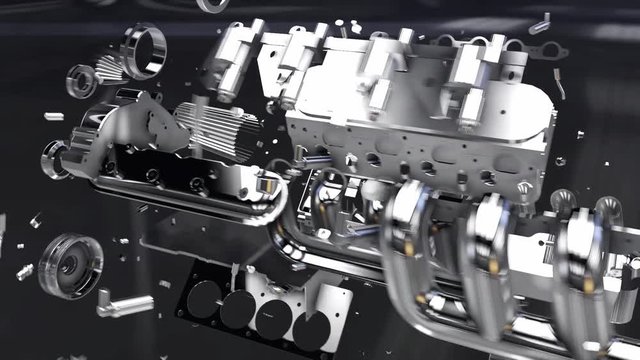 V8 Engine Assembling-disassembling Looped Animation