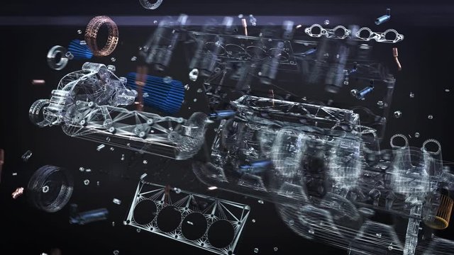 V8 Engine Assembling-disassembling Looped Animation
