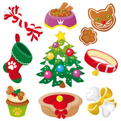 Christmas gifts for dogs - Color vector icon set