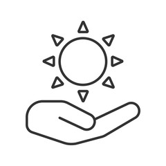 Open hand with sun linear icon