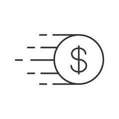 Flying dollar coin linear icon