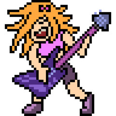 Fototapeta premium vector pixel art woman play guitar