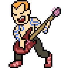 vector pixel art man play guitar