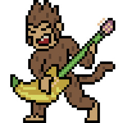 vector pixel art monkey play guitar