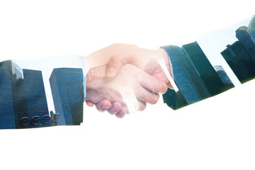 Double exposure business handshake