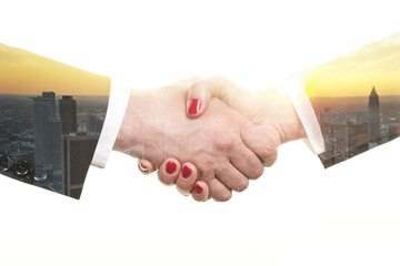 Double exposure business handshake