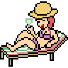 Obraz premium vector pixel art woman lying chill