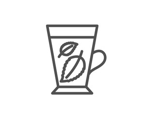 Mint Tea line icon. Fresh herbal beverage sign. Mentha leaves symbol. Quality design element. Editable stroke. Vector