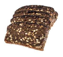 Rye bread with sunflower seeds, isolated on white background