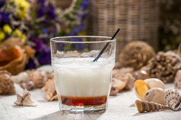 beautiful alcoholic cocktail, on a wooden table