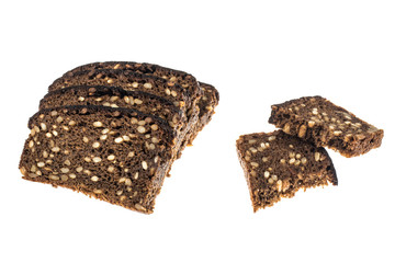 Rye bread with sunflower seeds, isolated on white background