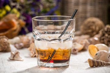 beautiful alcoholic cocktail, on a wooden table