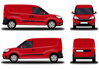 realistic cargo van. front view; side view; back view.
