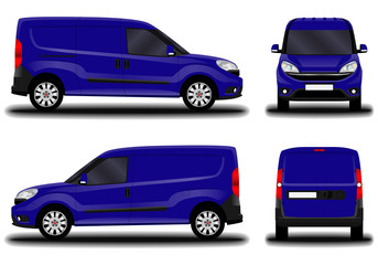 realistic cargo van. front view; side view; back view.