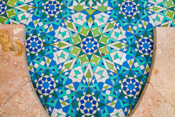 full frame shot of Moroccan traditional mosaic of zellij