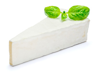 Piece of brie or camambert cheese on a white background