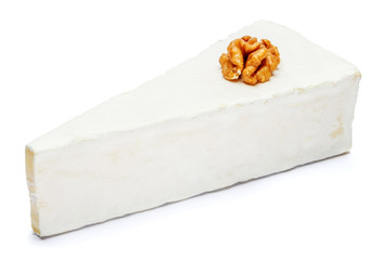 Piece of brie or camambert cheese on a white background