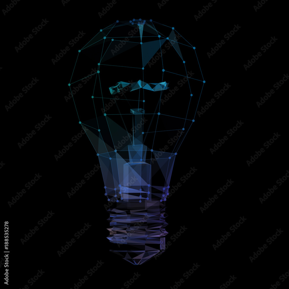Poster abstract lamp bulb polygonal, geometry triangle. light connection structure. 3d illustration.