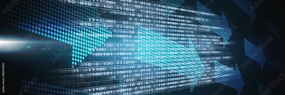Poster code binary interface and blue arrows background