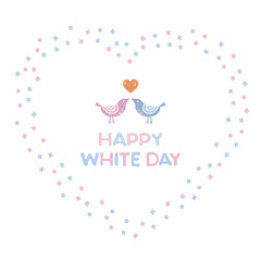 ウェディング　ハート形リースとラブラブの小鳥のカップル