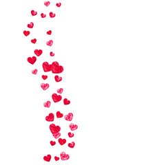 Grunge heart background for Valentines day with red glitter. February 14th day. Vector confetti for grunge heart background. Hand drawn texture. Love theme for flyer, special business offer, promo.