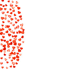 Grunge heart background for Valentines day with red glitter. February 14th day. Vector confetti for grunge heart background. Hand drawn texture. Love theme for flyer, special business offer, promo.