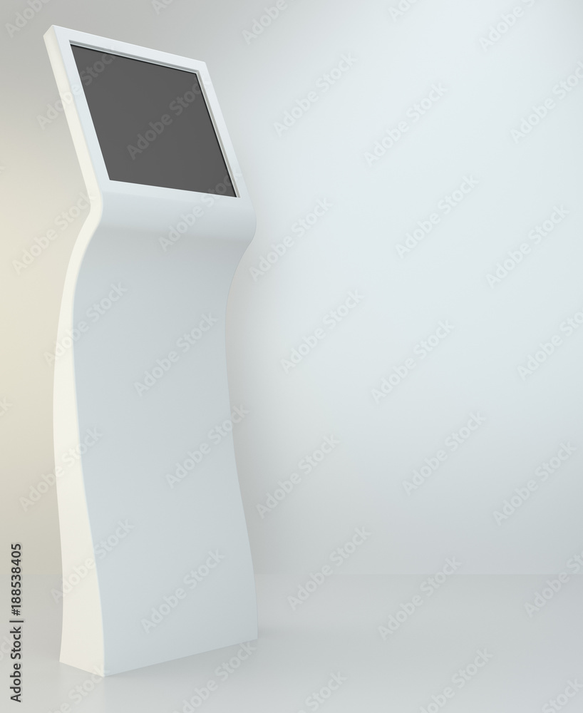 Poster information terminal. interactive kiosk on white background. 3d rendering.