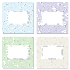 Set of frames on seamless textures. Backgrounds with a picture of a dog, paw prints of a dog and bones.