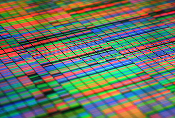 Colorful Sanger sequencing background. 3D Illustration of a method of colored DNA sequencing.