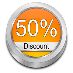 50% Discount button - 3D illustration