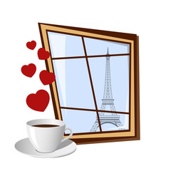 Naklejka premium Window with view on Eiffel tower