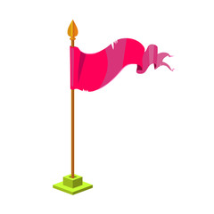 Pink flag - game element. Vector cartoon icon on white background