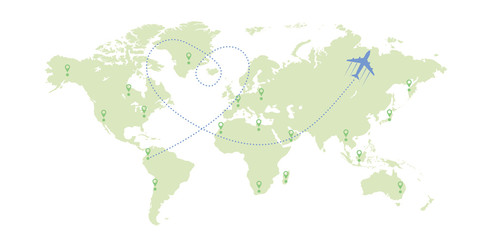 Naklejka premium World map and plane