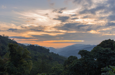 Mountain and forest landscape with sunset view at Mae Wong National Park, Thailand