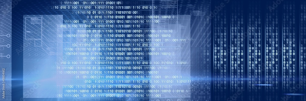 Poster code binary interface and blue background