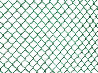 Blank rusty Metal Fence net mesh on dark green plain background