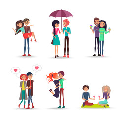 Cheerful Six Pair of Lovers on White Background