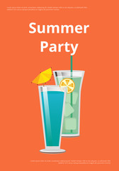Summer Party Poster with Mojito and Mint Cocktail