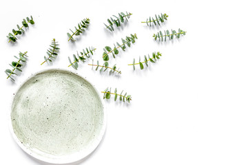 woman breakfast mockup with lavander and eucalyptus on white tab