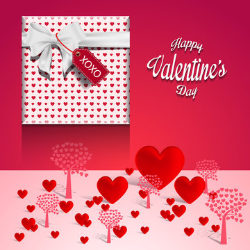 Creative Concept Happy Valentines Day. Creative Valentine’s Day. Happy Valentines Day Background. Happy Valentine's Day. Love valentine's background with gift box "xoxo". 