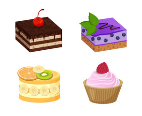 Four Sweet Dessert Posters Vector Illustration
