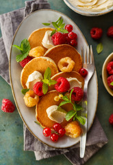 Homemade Pancakes for Breakfast. Selective focus, Close-up