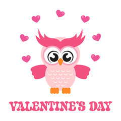 cartoon cute owl with lovely heart and text