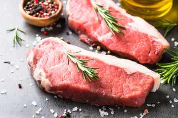Raw beef striploin steak.