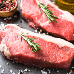 Raw beef striploin steak.
