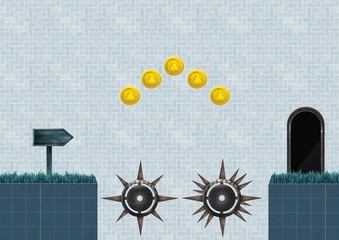 Computer Game Level with coins and traps